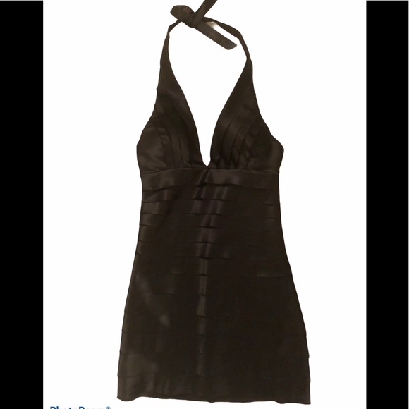 BCBGMaxAzria black satin tiered halter dre… - Picture 8 of 13